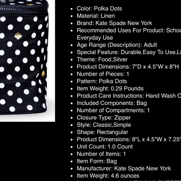 Kate Spade Black and White Polka Dot insulated Lunch Bag ♠️ - Picture 7 of 7